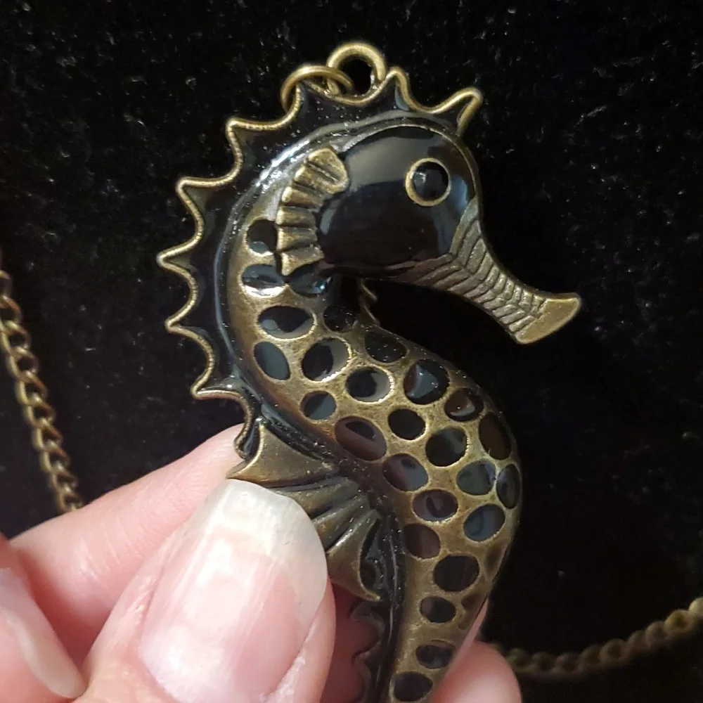Long Chain Metal Seahorse Necklace‎